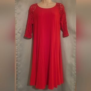 Red formal dress with lace sleeves
